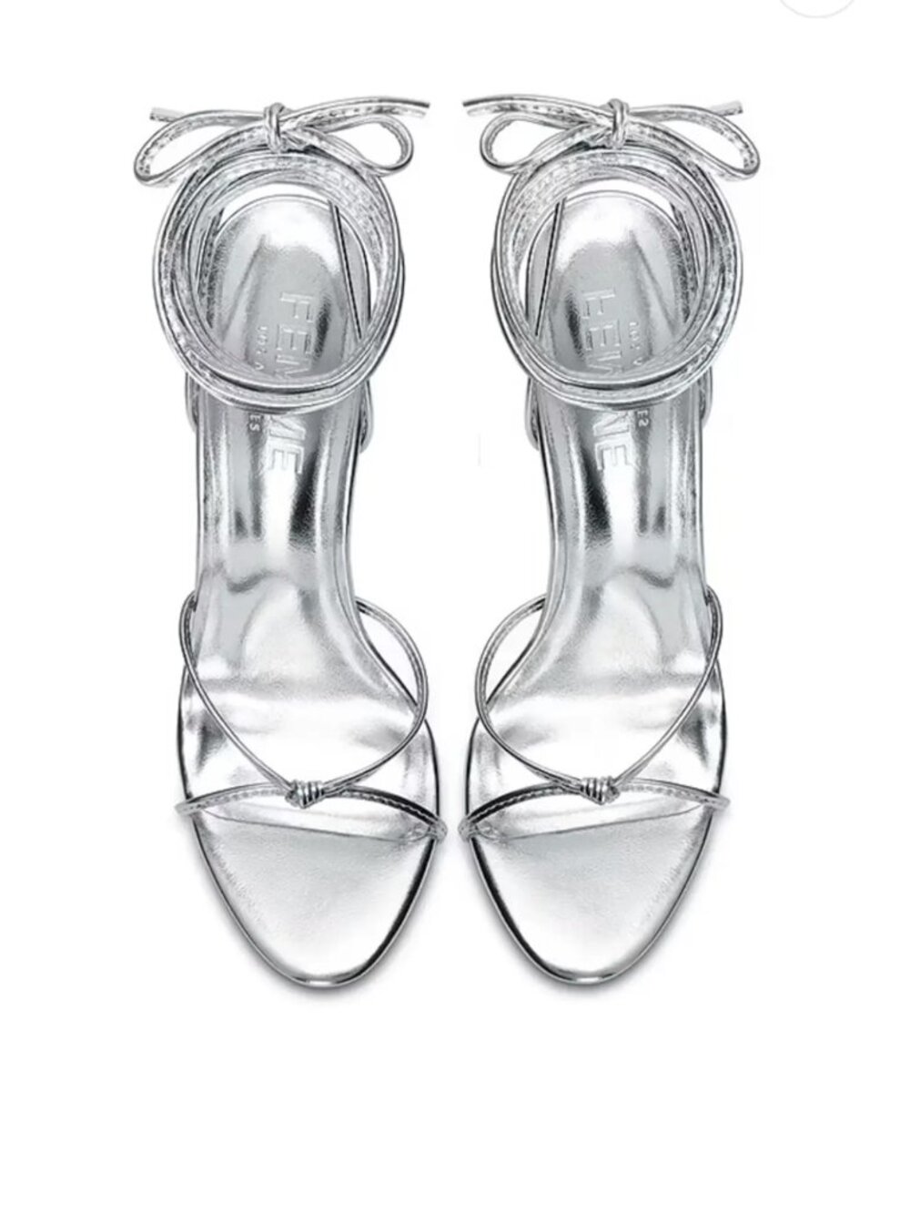 La Femme Athens Lace Up Silver Metallic Ankle-Tie Stiletto Sandals US 9 - Picture 3 of 6